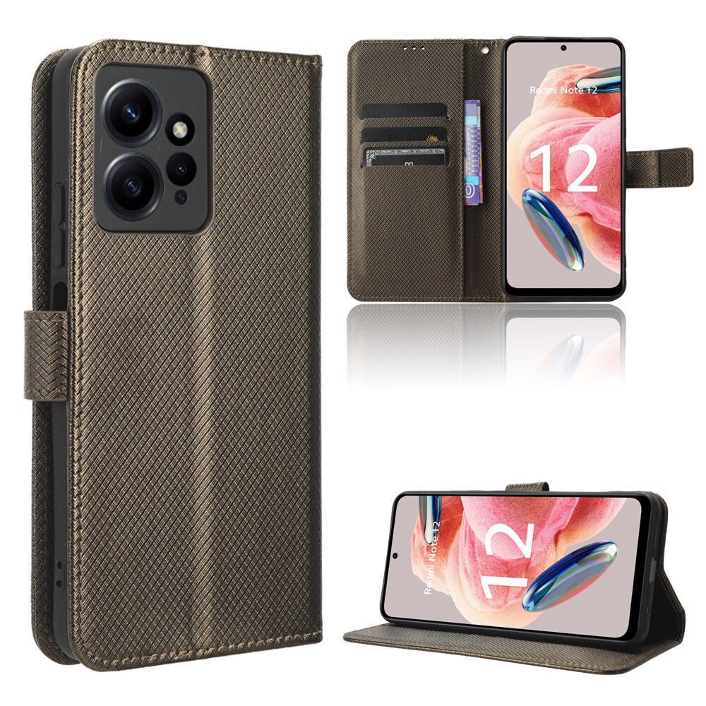 For redmi note 12 4g case flip phone holder stand case redmi note 12 4g casing wallet pu leather back cover