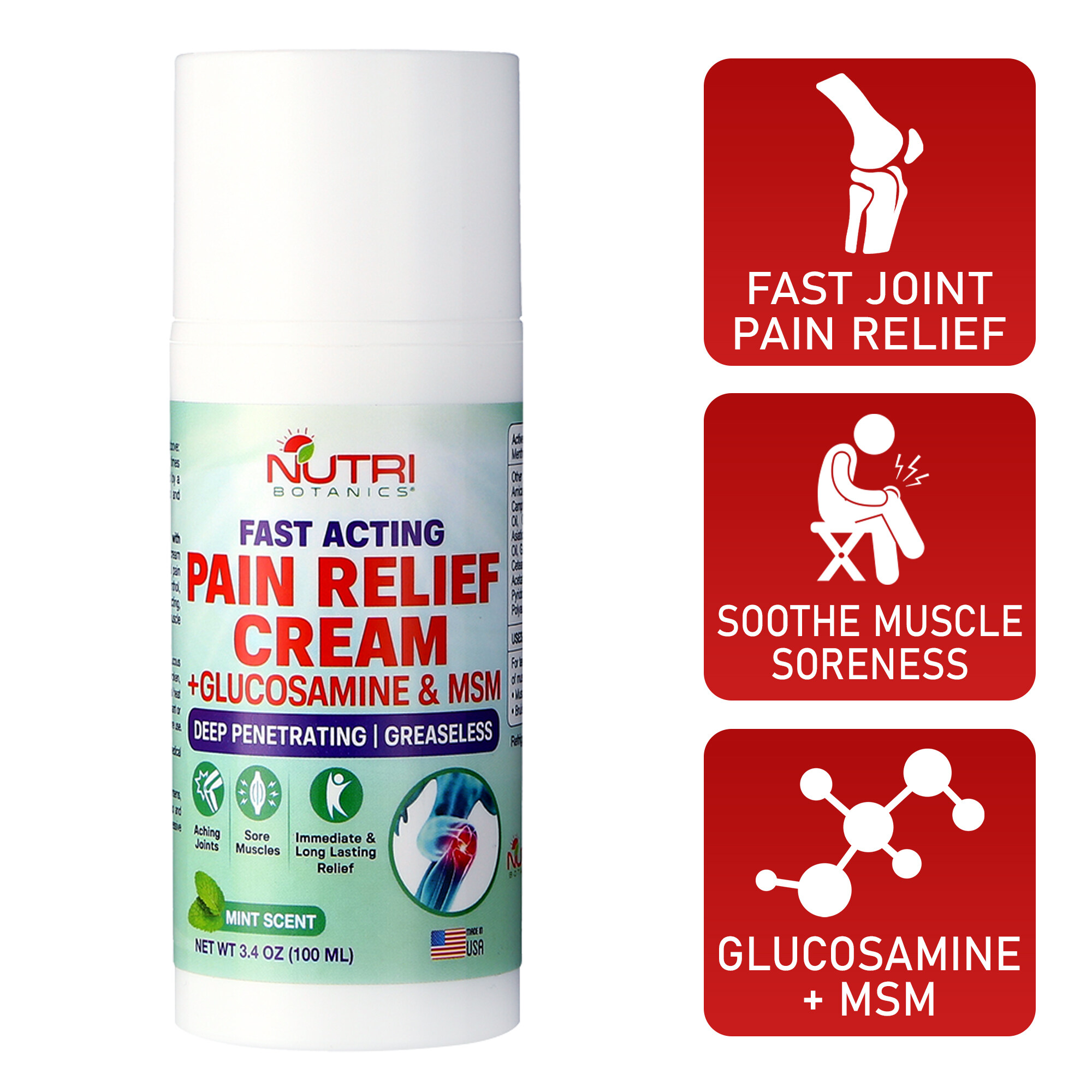 Nutri Botanics Pain Relief Cream with Glucosamine & MSM Fast & Long