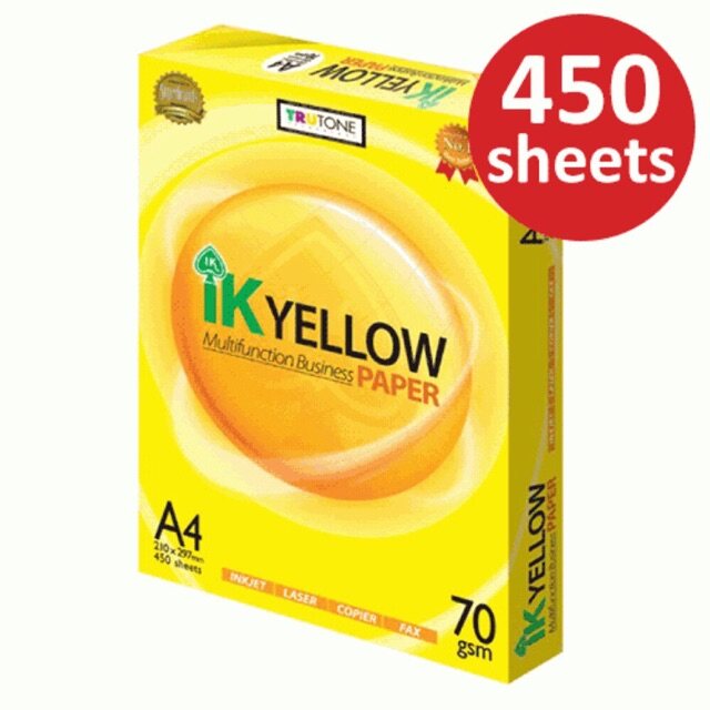 Ik Yellow A4 Paper 450’s 70gsm   A4 Paper White   Kertas Fotostat  A4 