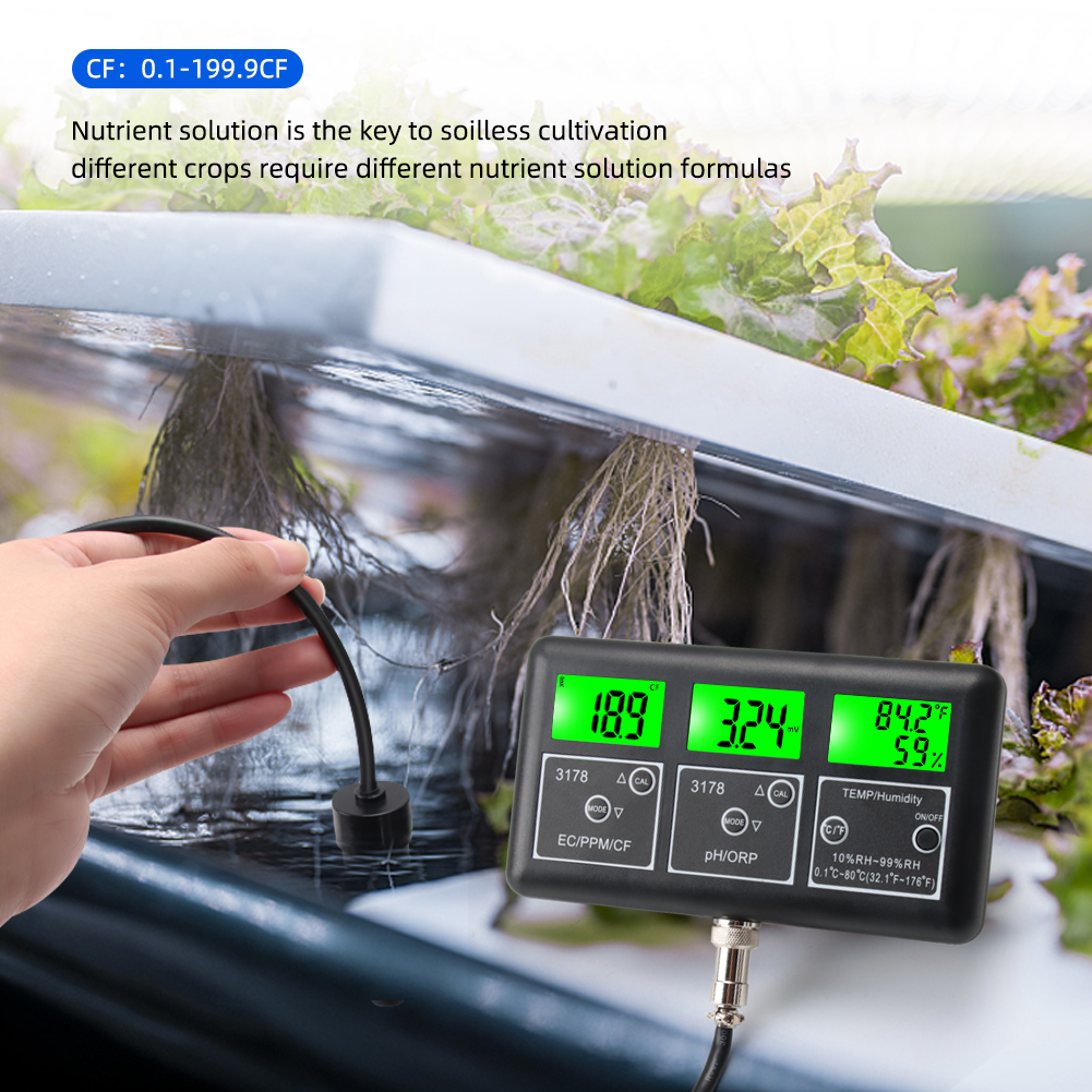Yieryi 7 in 1 Water Quality tester PH/EC/ORP/TDS/CF/RH/TEMP meter Digital Multi-parameter Aquarium Water Tester for hydroponics