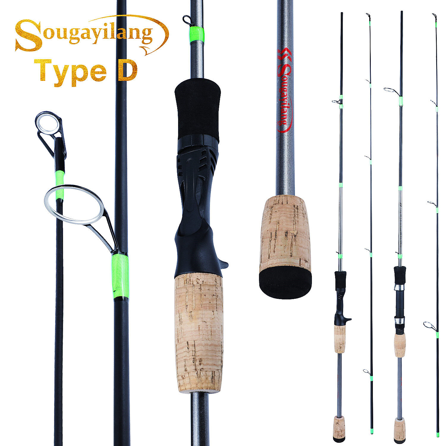 Sougayilang 2 Section Fishing Rod 1.8m/6 ft UL and ML Fishing Pole with Wooden Handle Strong Power Catch Big Fish Carbon Fishing Rod for Fishing.