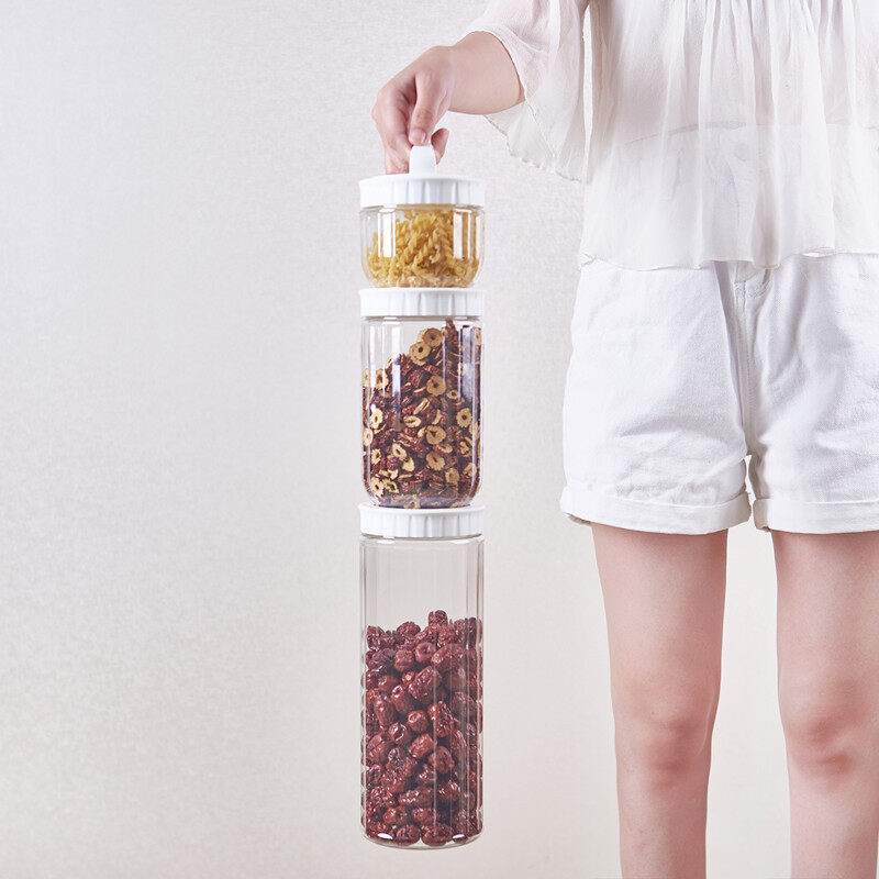 Kitchen Plastic White Food Storage Container With Lids Sealing Pot Cereal Rice Sealed Jar