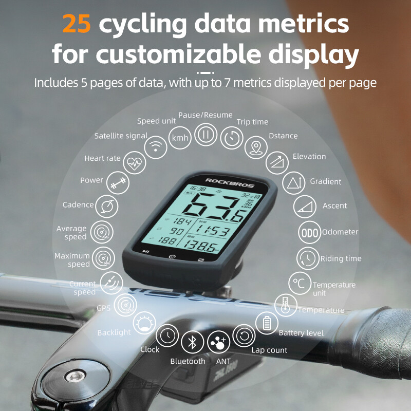 ROCKBROS/CYCPLUS M1 GPS Bicycle Computer Bluetooth5.0 ANT+ Wireless Waterproof Cycling 2.9inch Odometer Speedometer for MTB/Road/Folding Bike