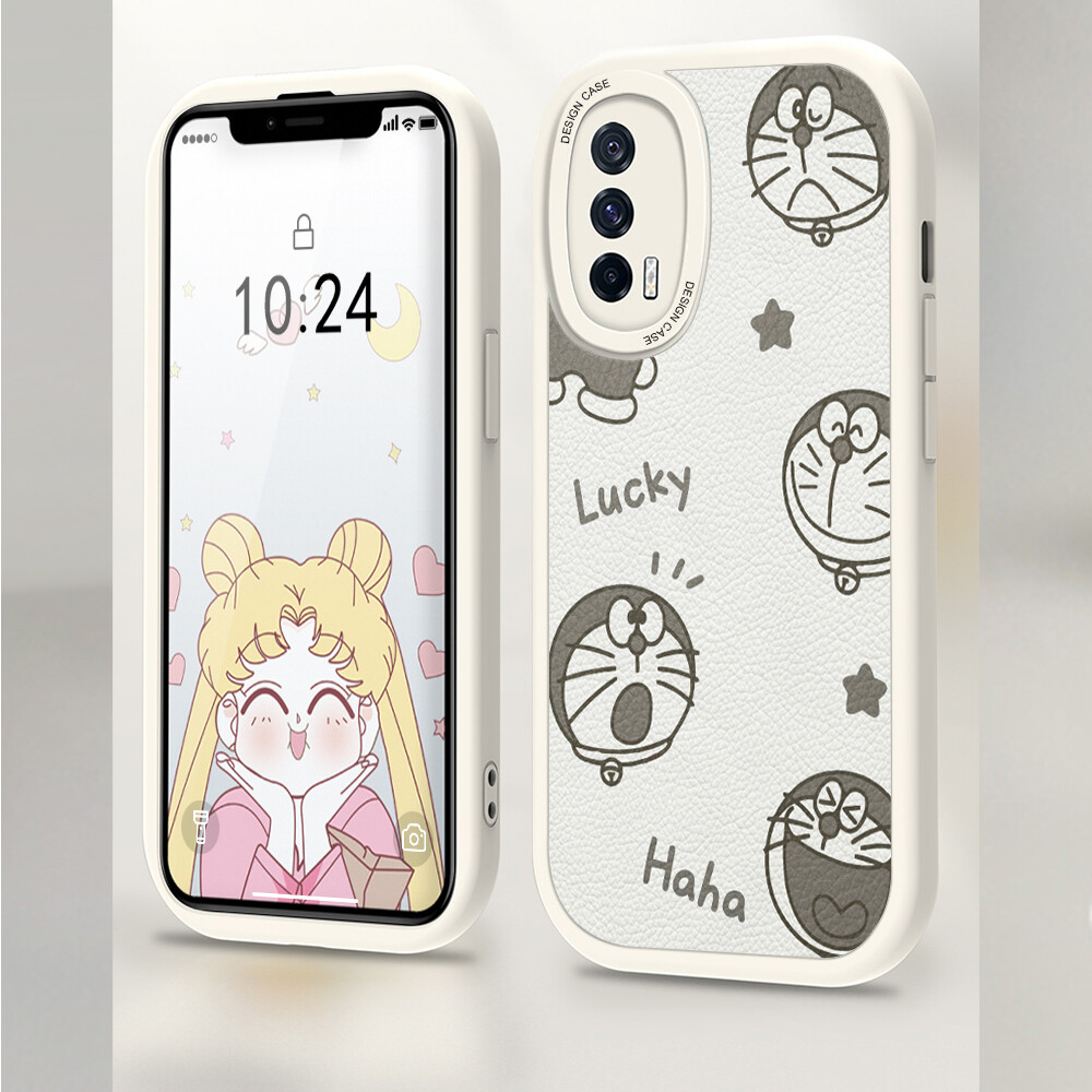 Jizetin Leather Casing For Xiaomi Redmi Note 11 Note 11 5G Note 11 Pro+ 5G Note 11S Note 11T Pro Note 11T Pro+ Handphone Casing Slim Skin Feeling Cartoon Doraemn Cat Leather Back Casing Soft Silicone PU Leather Cover Phone Case
