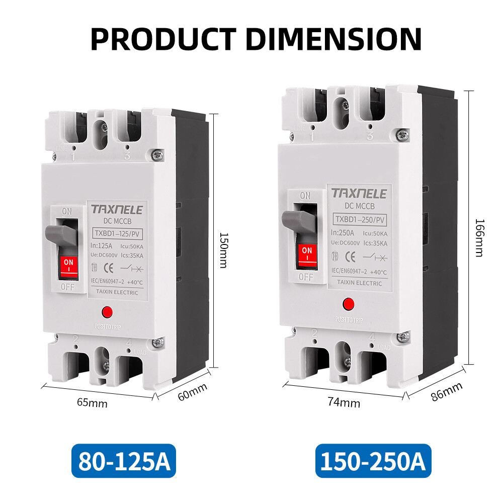 Solar Molded Case DC Circuit Breaker MCCB 1P 2P 250V 600V Overload Protection Switch Protector Solar Photovoltaic PV 150A 250A Battery Isolator