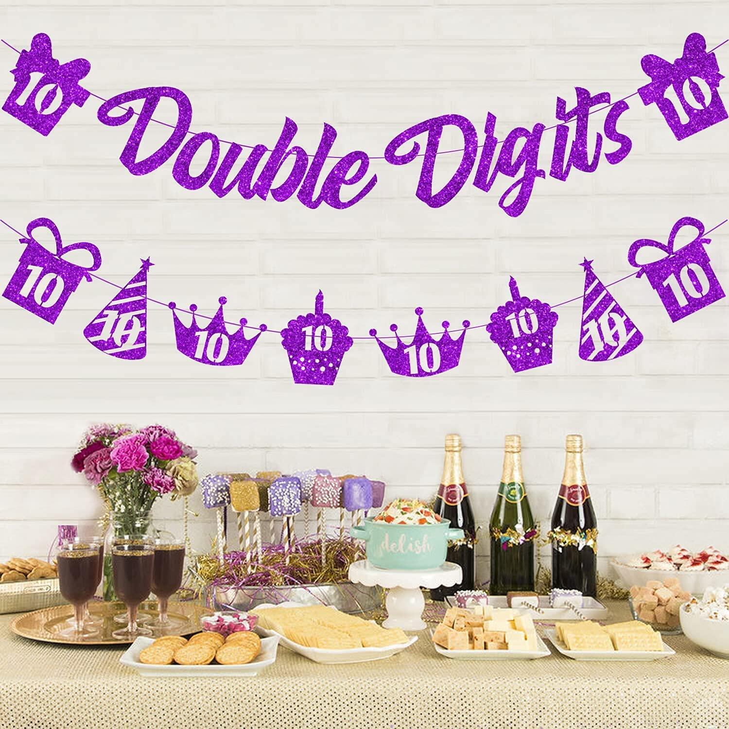 SURSURPRISE 10th Birthday Party Decorations Set Purple Glitter Double
