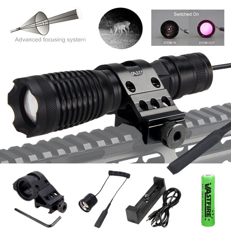 Ir-710 flashlight 7w infrared radiation ir 850nm night vision zoomable light+18650+charger+switch+mount+case