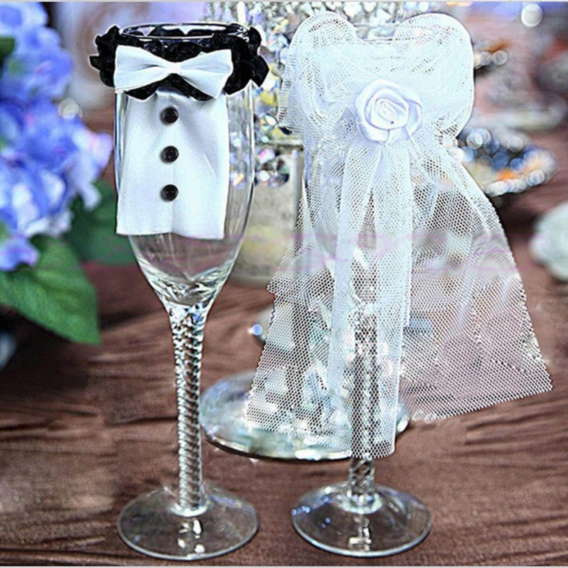 Sissi Couple Wedding Party Wine Glass Decor Bride Groom Tux Bridal Veil Toast Gift By Sissi Princess.