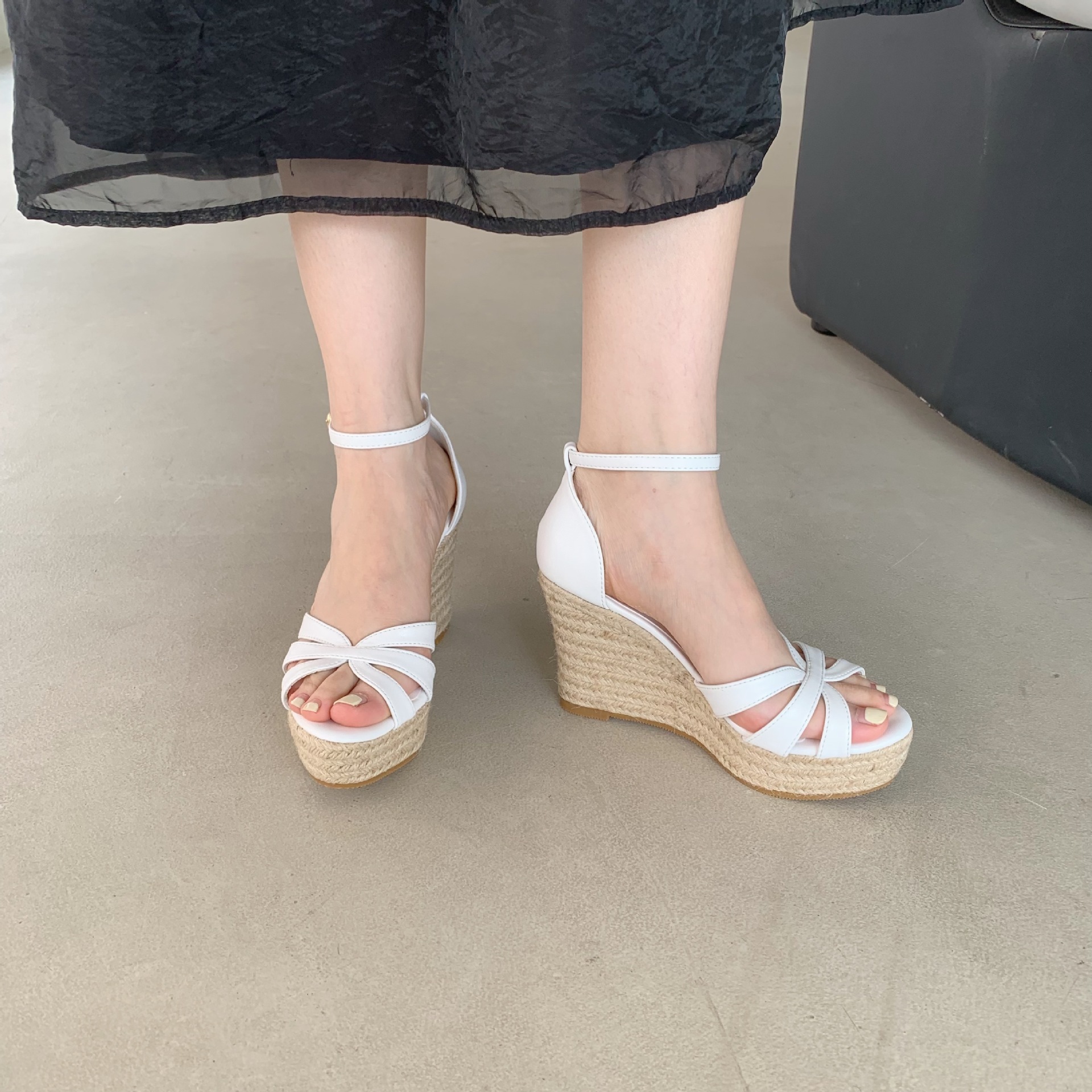 Women's Summer New Rope Bottom Peep Toe Wedge Sandals 9cm