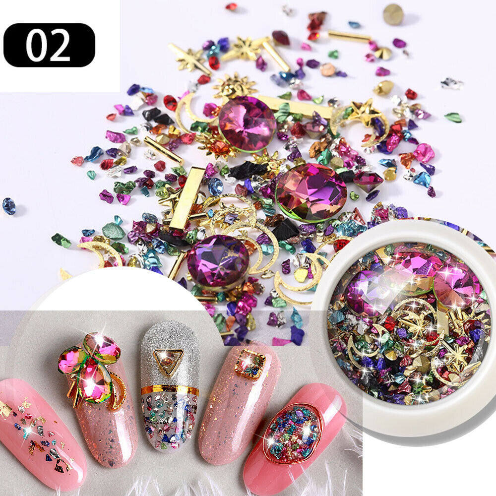 1 Box Crystal Nails Rhinestones Metal Rivet Shiny Gems Stones 3D DIY Tips Charm Nail Art Decorations