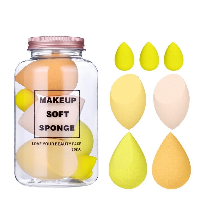 ☞ 7 Pcs Makeup Sponge Set/ Foundation Blending Correcting Beauty Tools/ Beauty Eggs Set with Storage Can