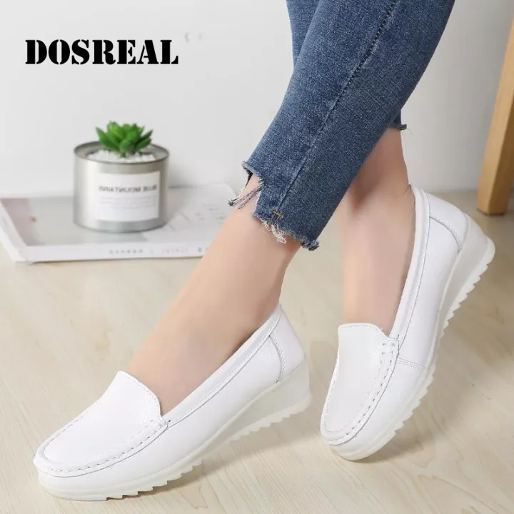 DOSREAL Women Loafers Plus Size Slip On White Flat Shoes Casual Nurse Shoe For Female Moccasins Size 35-41