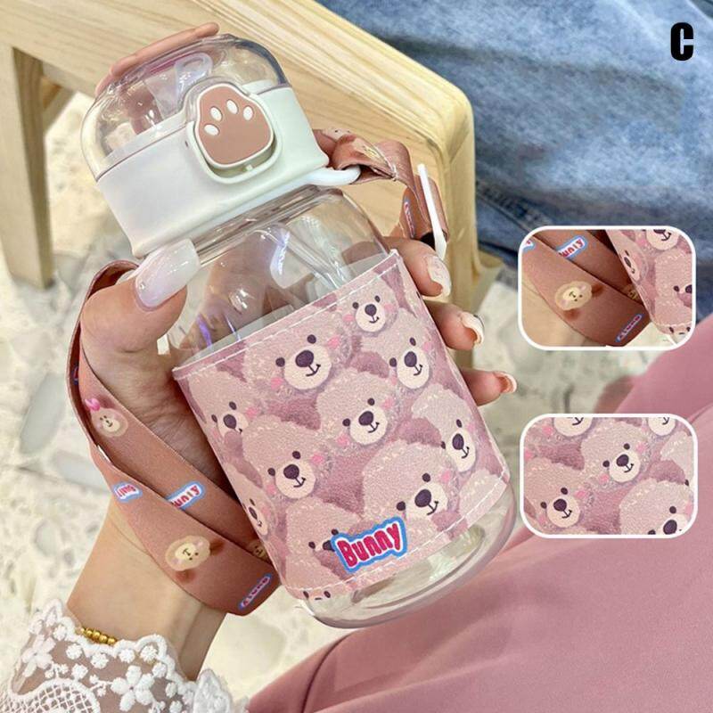 Ready Stock 450ml Cute Tulips Water Bottle botol air viral tiktok Transparent Plastic Bottle with Straw Portable Kawaii Drinking Cup Milk Juice Bottles Girl Gifts OUA2371