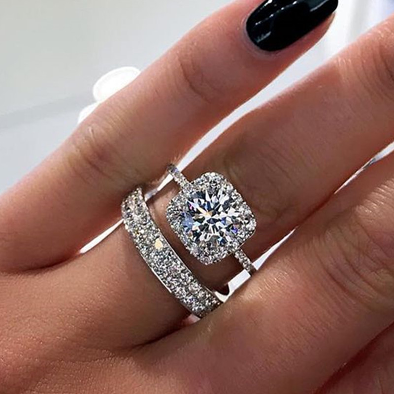 Set Ring Europe and America New Style Full Set Zircon Couple Ring Fashion Wedding Ring