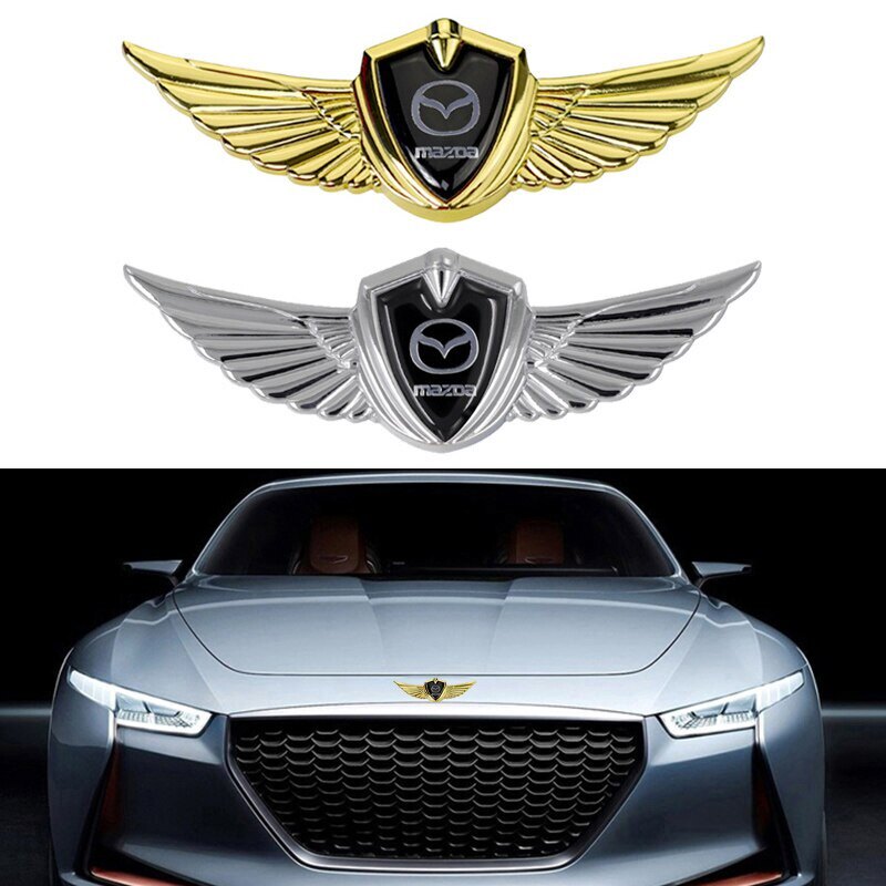 Xuming for mazda car front hood ornaments bonnet metal decoration logo angel wings stickers fit mazda 2 3 5 6 323 626 rx8 mx3 mx5 cx9 cx7 cx5 protege speed accessories