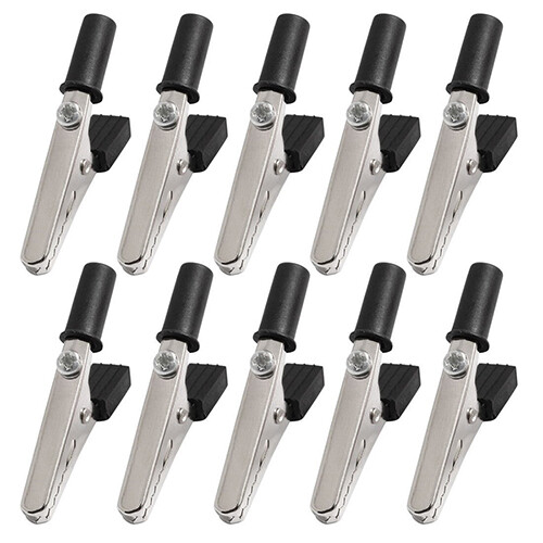 Farfi 10Pcs 50mm Durable Plastic Handle Test Probe Metal Alligator Clips with Screw