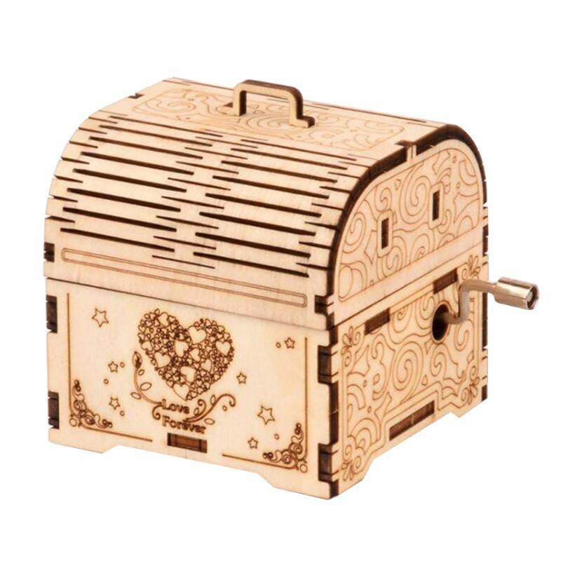 DIY Hand Crank Music Box Model 3D Wooden Puzzle Toy Self Assembly Wood Craft Kits Home Decoration for Kids 4 Patterns