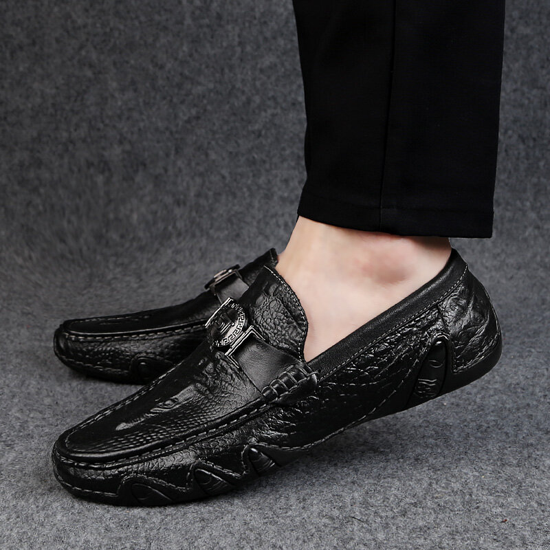 Crocodile pattern loafer shoes men genuine leather slip-on moccasins handmade man casual shoes drive walk luxury leisure