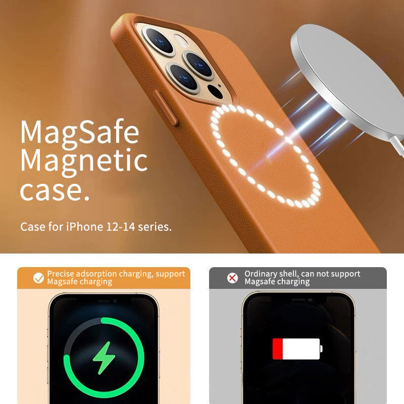 Luxury Genuine Leather Phone Case for iPhone 13 Pro Max with Magsafe/Logo Official Same Shockproof Phone Casing for iPhone 13 Pro/13 Mini/13 with Animation
