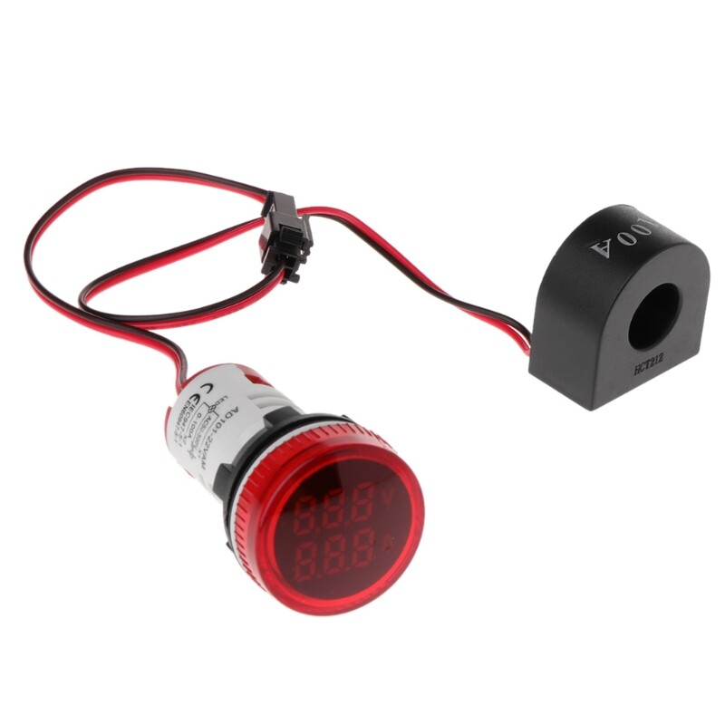 Digital Voltmeter Ammeter 22mm Round AC 50-500V 0-100A Voltage Volt Amp Monitor