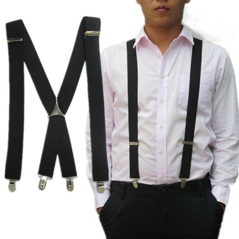 Unisex Adult 4 Clip Cross Strap Fashion Bib Pants Elastic Suspenders Braces