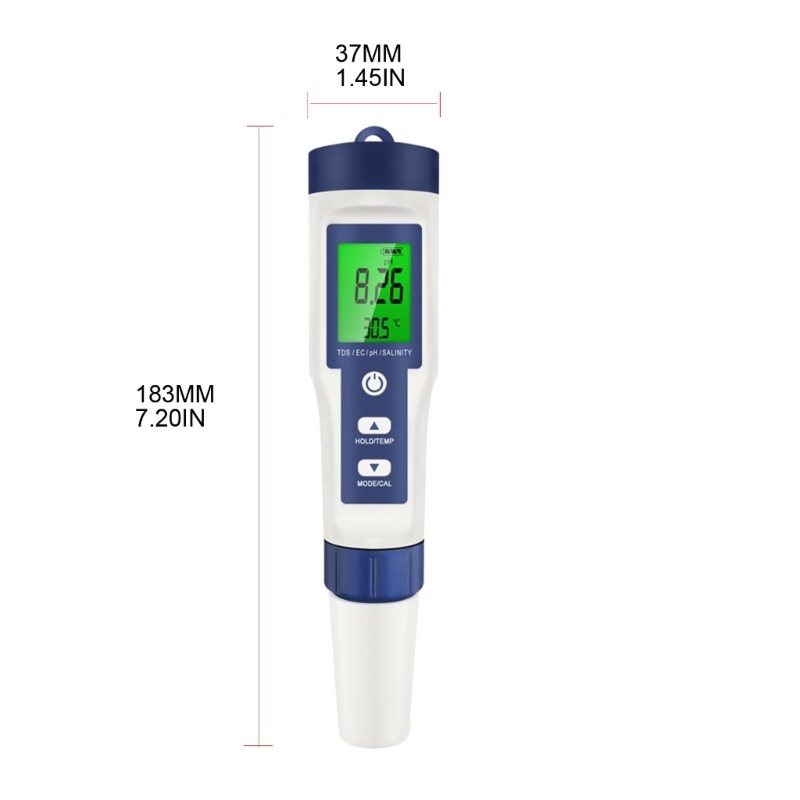 Portable PH Meter 5 in 1 Digital TDS Meter Water Tester with Back light for Pool
