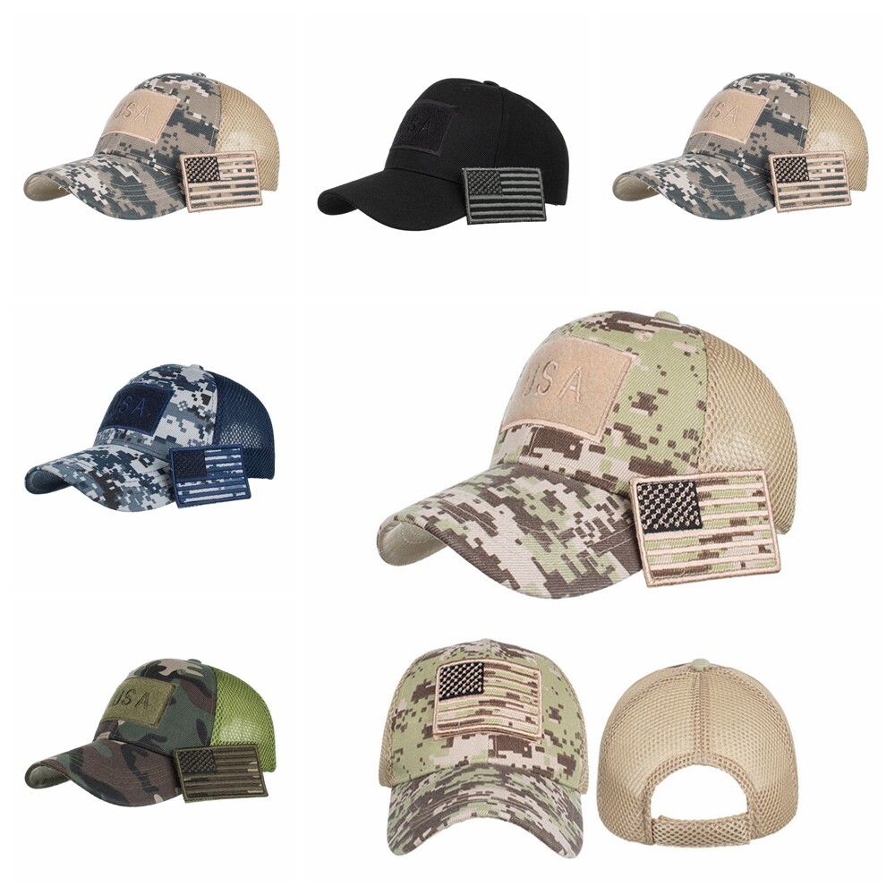 Men Anti-UV Mesh Hat Hiking Cap Sun Cap Fisherman's Hat Trucker Hat Army Tactical Baseball Cap Peaked Cap Fishing Hat American Flag