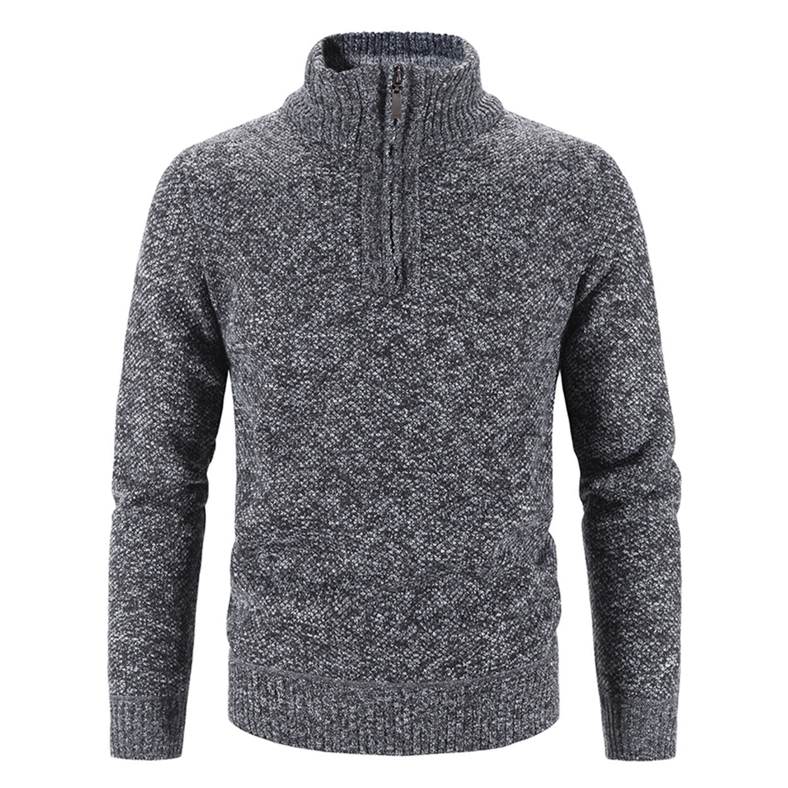 wenchengbo®Solid Color Long Sleeve Knitted Sweater Autumn Winter Turtleneck Zipper Neck Men Sweater Pullover Outerwear