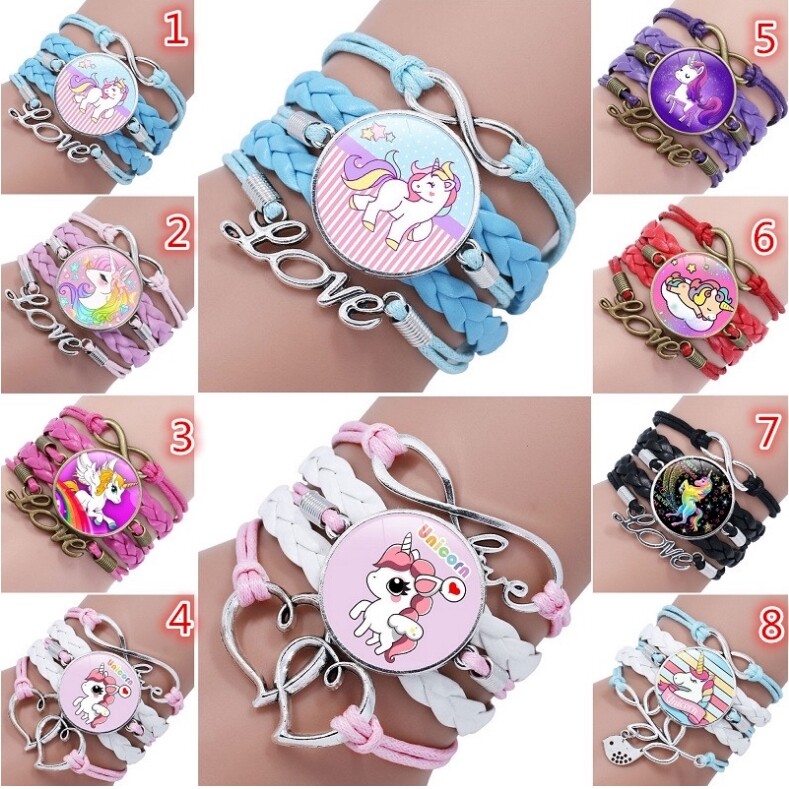 ยูนิคอร์นถักสร้อยข้อมือเด็กสำหรับสาวกำไลข้อมือแสดงถึงมิตรภาพ Multi-Layer Charm สร้อยข้อมือแฟชั่นเครื่องประดับของขวัญ