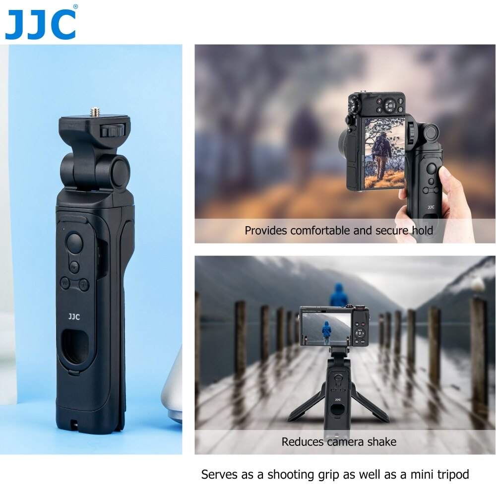 JJC TP-C1 vlog chụp grip mini máy ảnh tripod với bluetooth điều khiển từ xa không dây cho canon r100 r50 r8 r6 mark ii m50 mark ii eos rp r10 r7 r6 r5 r g7x mark ii 6d mark ii m200 m6 mark ii 850d powershot v10 G5X đánh dấu II, thay thế BR-E1 Canon