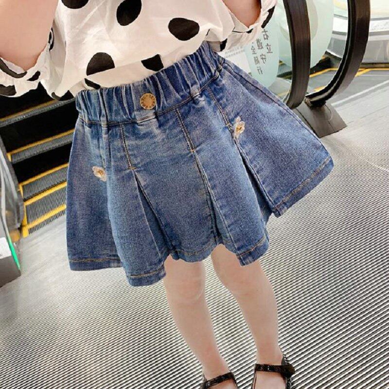 Chân Váy Jean Cho Bé Gái Quần Short Denim Thời Trang Trẻ Em Tập Đi Phong Cách Hàn Quốc Quần Váy Xếp Ly Màu Trơn Quần Áo Trẻ Em Dễ Thương Hoa Công Chúa