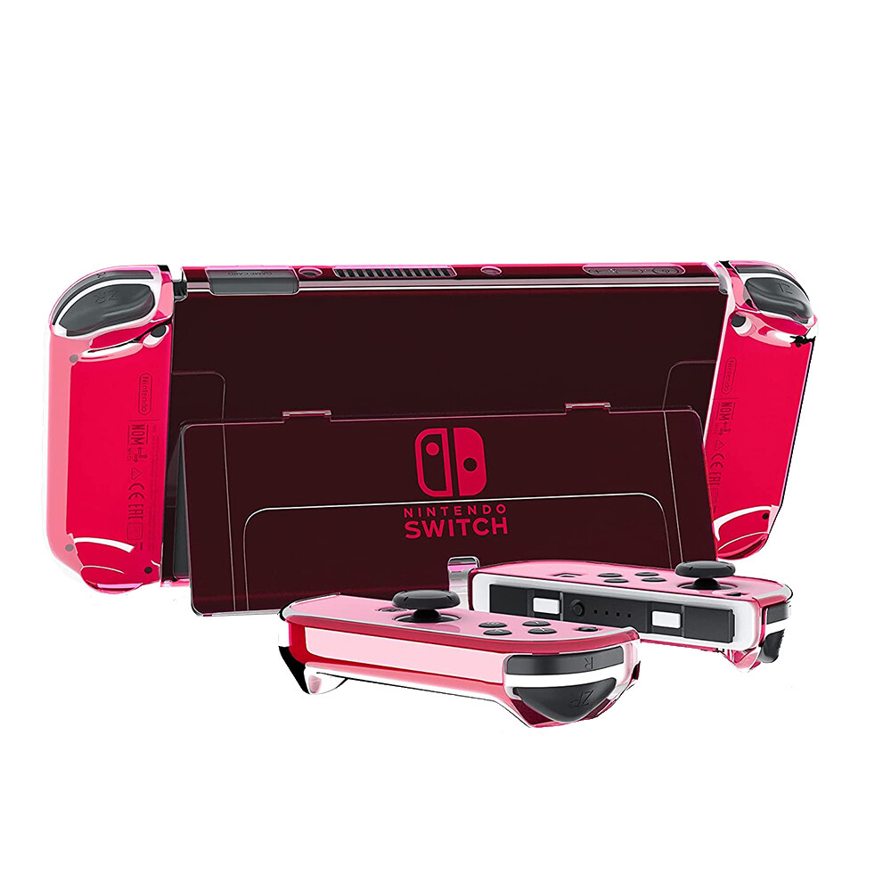 NS Ốp Bảo Vệ Trong Suốt Bằng Nhựa PC Cứng Cho Nintendo Switch OLED 2021 Ốp Có Thể Gắn Với Chân Đế Lật Vỏ Cần Điều Khiển Và Bảng Điều Khiển Joy-Con Với Kính Cường Lực Miễn Phí Cho OLED
