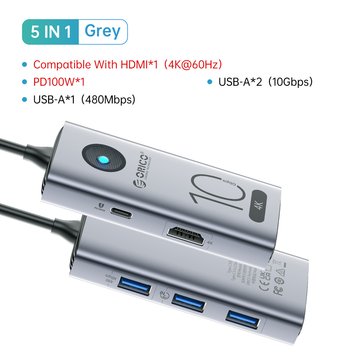 Orico 10gbps type c docking station 4k60hz hdmi-compatible usb3.0 2.0 hub rj45 pd100w adapter card reader for laptop accessories