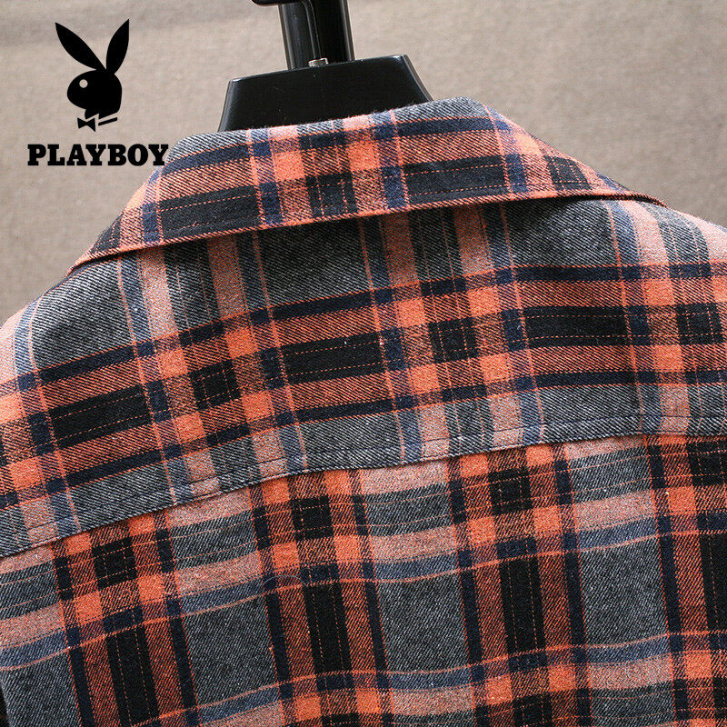 PLAYBOY New Men's Plaid Shirt Casual Shirt