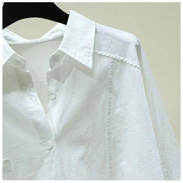 Alisa.Sonya Áo Sơ Mi Trắng Cotton Cho Nữ Áo Cánh Dài Tay Cơ Bản Màu Trơn Cài Cúc Thời Trang Cơ Bản Phong Cách Hàn Quốc Cho Nữ