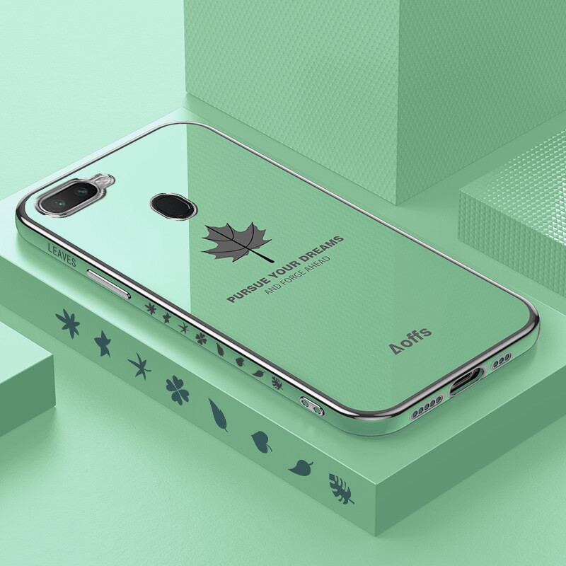 For Oppo A12 A12s A5S A7 Case, Fashion INS 6D Electroplated Bling Girl Boy Couples Straight Side Maple Leaf Soft TPU Phone Case for OPPO A5S / A12 / A7 / A12s / A11K