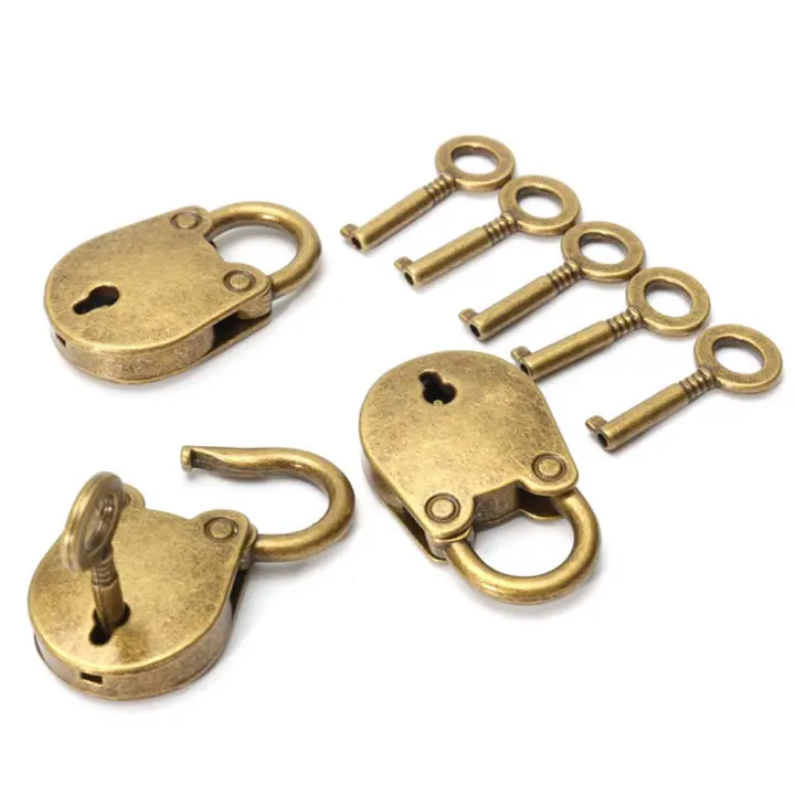 3 Pcs Metal Old Vintage Style Mini Padlock Small Luggage Box Key Lock Copper Color Home Usage Hardware Decoration 37x23mm Lazada Singapore