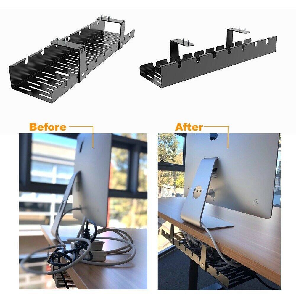 Under Desk Cable Management Tray, Metal Raceway Wires Cable Tidy Organizer, Office and Home Cable Tray Use for Standing Desk