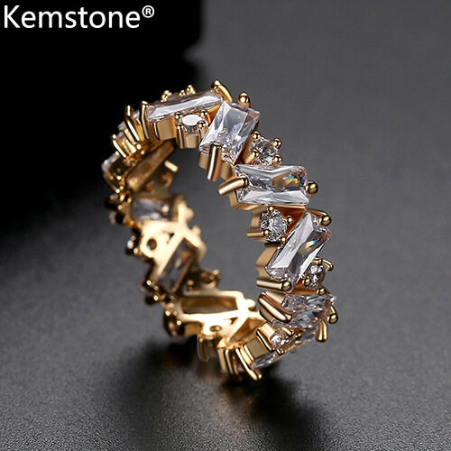 Kemstone Multicolor Crystal Geometric Gold Silver Color Ring Jewelry Gift for Women Female