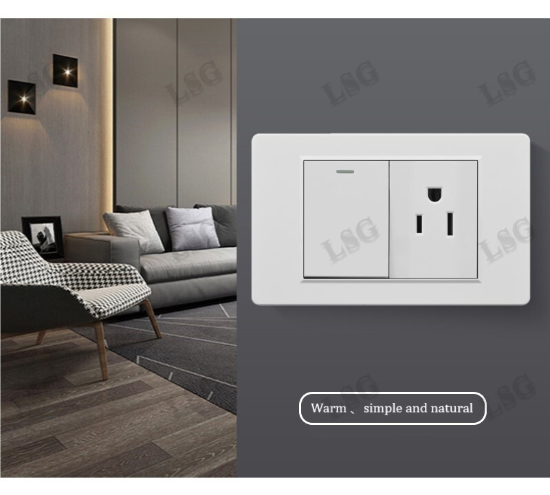 【LSG】Type 118mm wall switch outlet socket 3 pin US standard socket with 1 gang 2 way light switch Panel PC flame retardant 250V 15A Household Safety Universal outlet