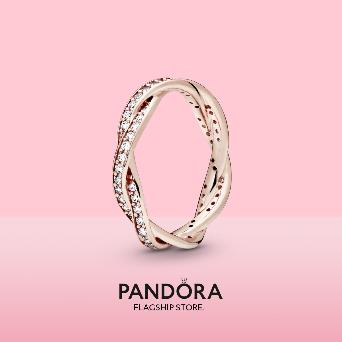 2021 Original Pandoras Rose Sparkling Twisted Lines Ring