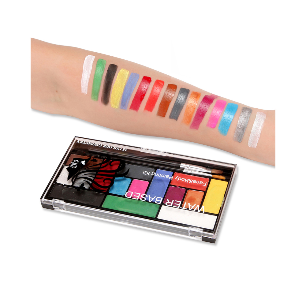 Professional 15 Colors Face Body Paint Kit with 2 Brushes Washable Face ...