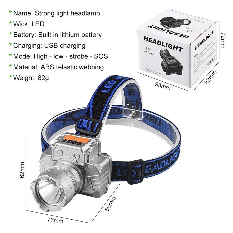 Headlamp strong light charging, ultra-bright white laser head-mounted outdoor lighting lamp, ultra-long battery life, durable high-power mining lamp
