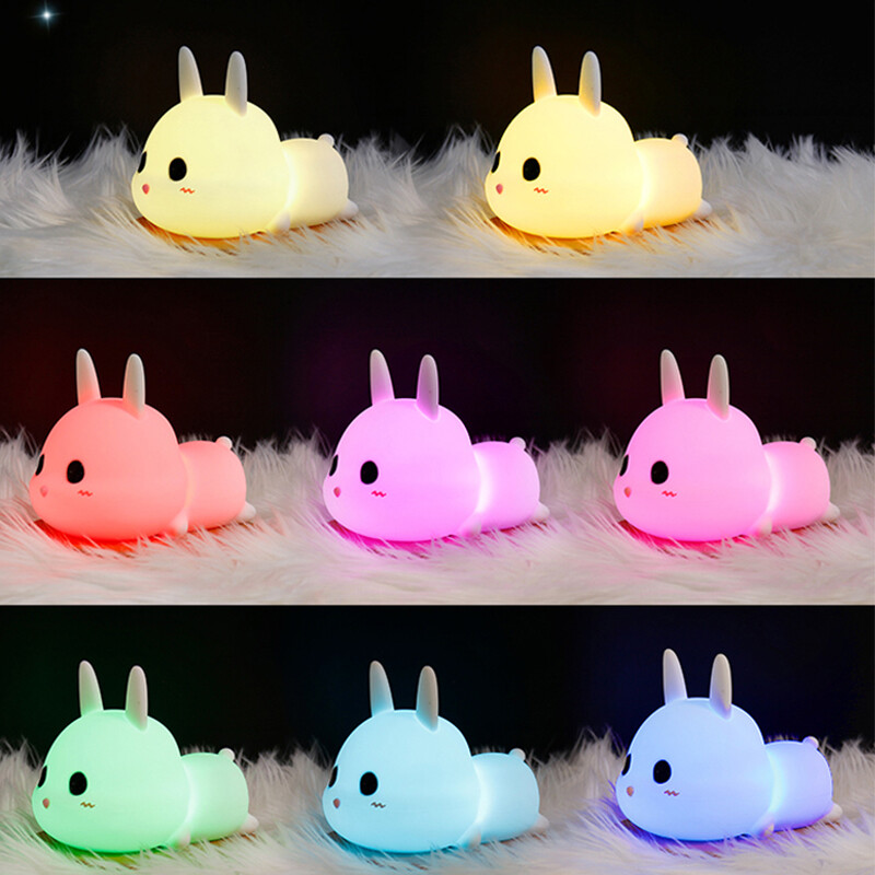 Sản Phẩm Mới Đèn Ngủ Nhỏ LED Thỏ Cảm Biến Cảm Ứng Điều Khiển Từ Xa Hẹn Giờ Có Thể Điều Chỉnh Độ Sáng Màu Đèn Thỏ Silicon Sạc USB Quà Tặng Trẻ Em Em