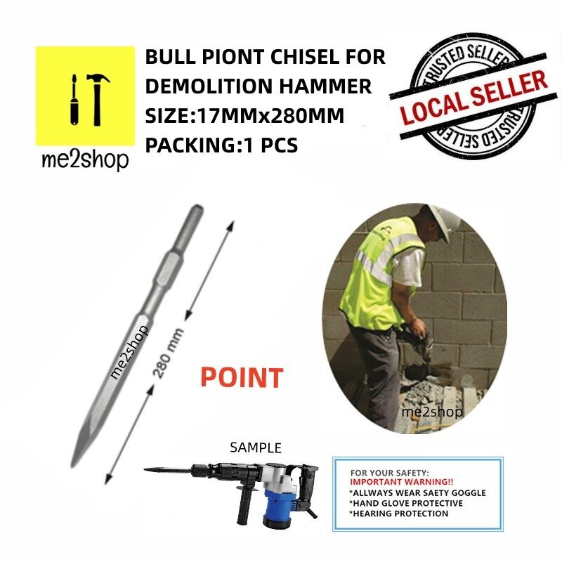 17MM x 280MM BULL POINT CHISEL FOR DEMOLITION HAMMER /PAHAT BATU BULL