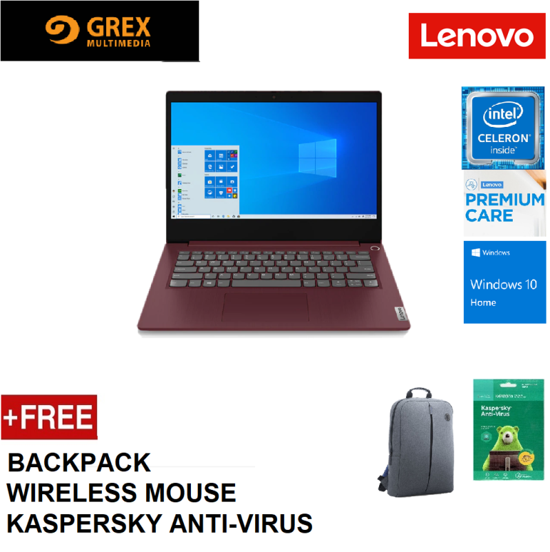 LENOVO IDEAPAD IP3-14IML 3-14IML05 81WA003CMJ / 81WA003BMJ LAPTOP (CELERON 5205U,4GB,256GB SSD,14 HD,UHD GRAPHICS,WIN10) CARRY CASE + WIRELESS MOUSE + KSPSKY ANTI-VIRUS (IP3 IP3-14IML05) Malaysia