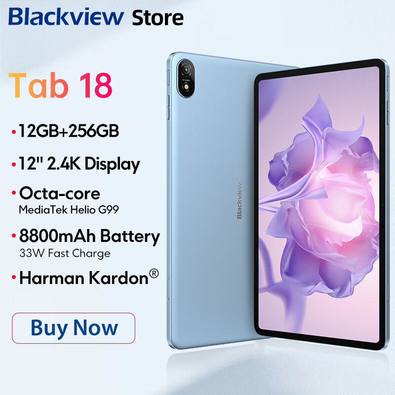 【World Premiere】12 inch Blackview Tab 18 Tablet 8GB/12GB 256GB 16MP 2.4K  FHD+ Display 8800mAh Battery Widevine L1 MTK Helio G99