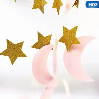 Stars Moon Paper Garland Birthday Wedding Hanging Decor Golden Diy