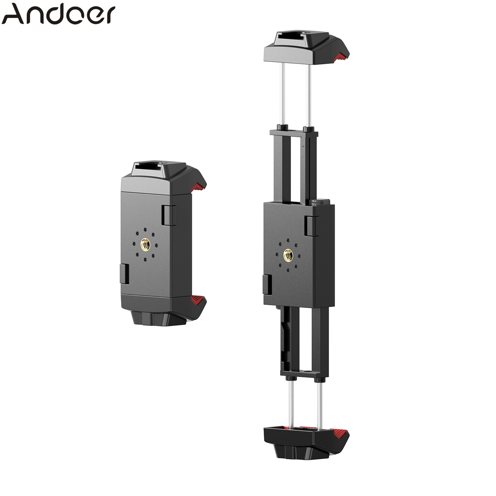 Andoer Universal Tripod Mount for Phone and Tablet Adjustable Smartphone Tablet Holder Clamp with Cold Shoe Mount Replacement for iPad Mini/ iPhone 13/12/11