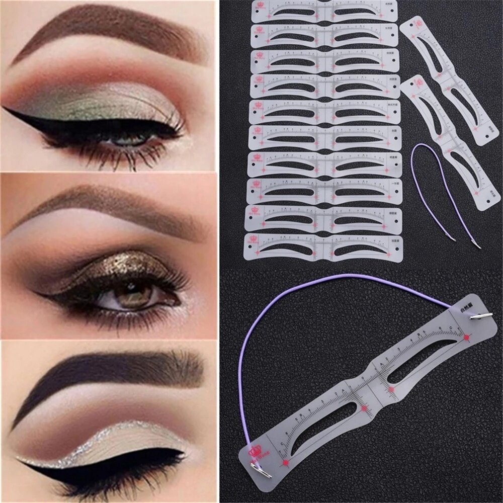 12 cái chuyên nghiệp Khuôn tô lông mày mẫu thẻ với dây đeo fixable nhãn dán lông mày trang điểm hoàn hảo vẽ dụng cụ hướng dẫn